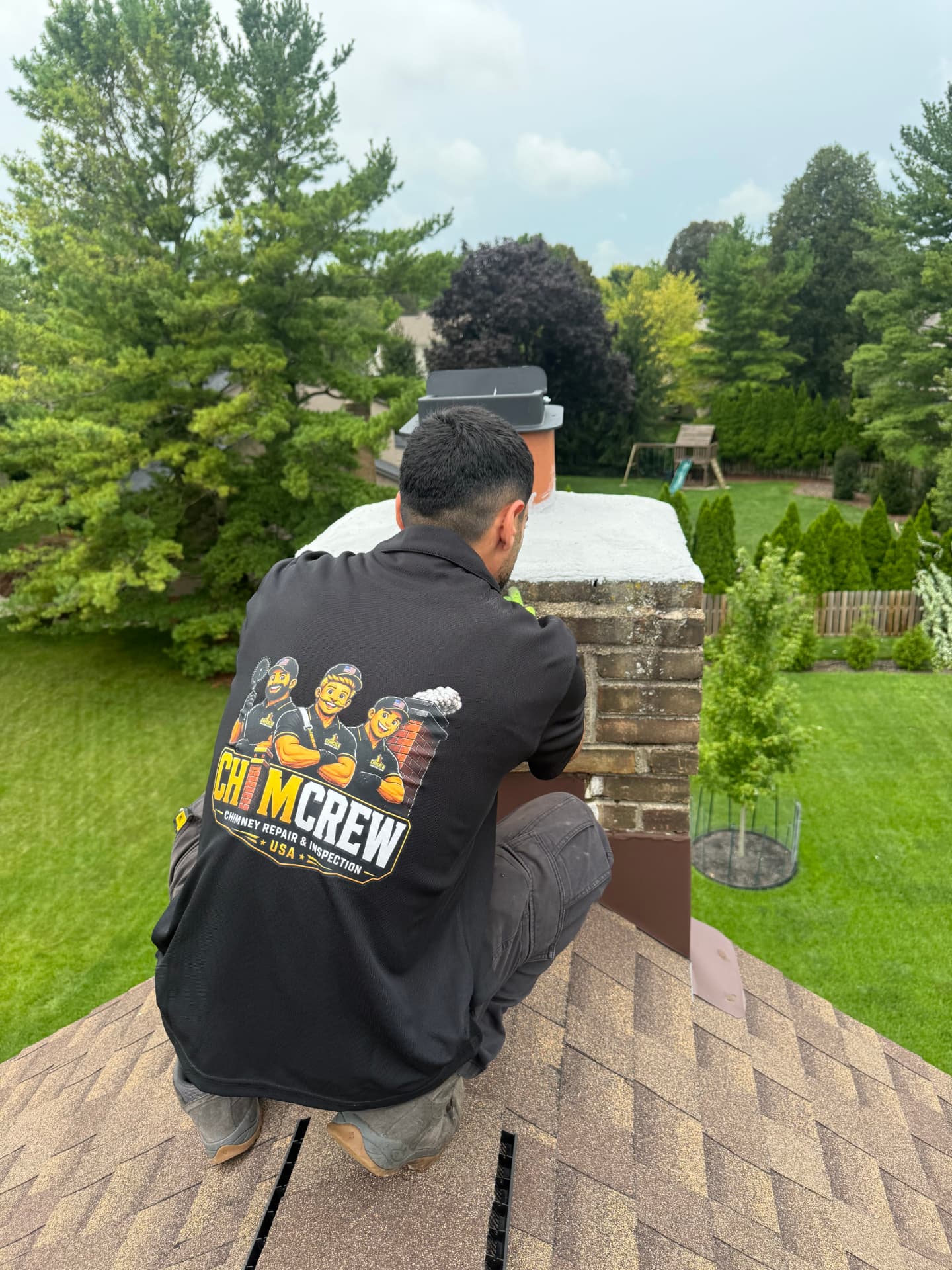 ChimCrew technician sealing a chimney crown