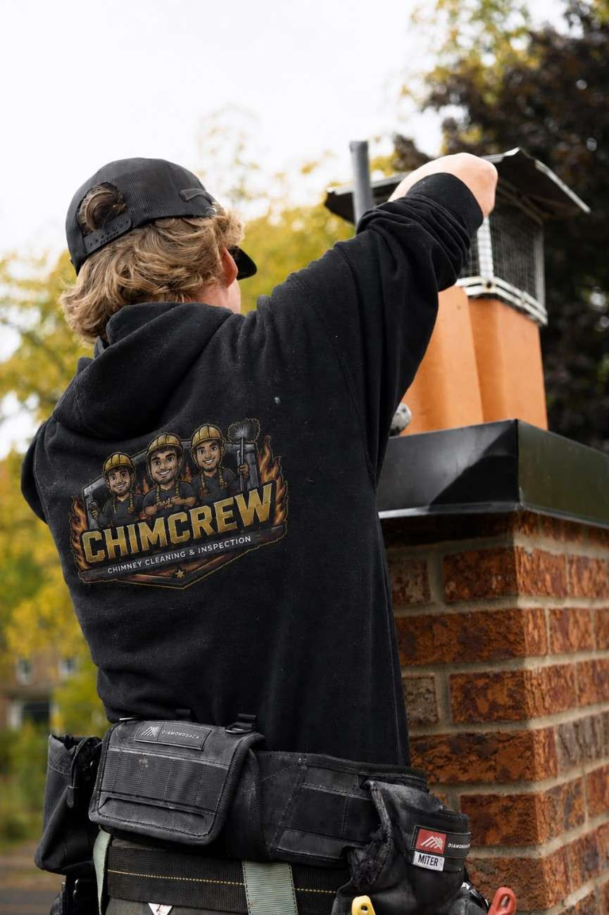 ChimCrew chimney technician on a Dayton, Ohio home roof